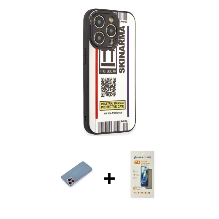 MARSİLYAN™- iPhone 12 Pro Max Kılıf Odak Klasik Serisi - Siyah 6D Mat Seramik Hayalet Nano Ekran Koruyucu + Pembe Shine Kamera Lens Koruma Cam