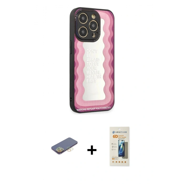 MARSİLYAN™- iPhone 12 Pro Max Kılıf Odak Klasik Serisi - Siyah 6D Mat Seramik Hayalet Nano Ekran Koruyucu + Renkli Kamera Lens Koruma Cam - SI