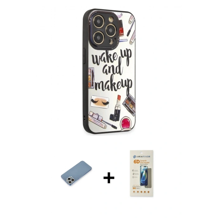 MARSİLYAN™- iPhone 12 Pro Max Kılıf Odak Klasik Serisi - Siyah 6D Mat Seramik Hayalet Nano Ekran Koruyucu + Shine Kamera Lens Koruma Cam - GS