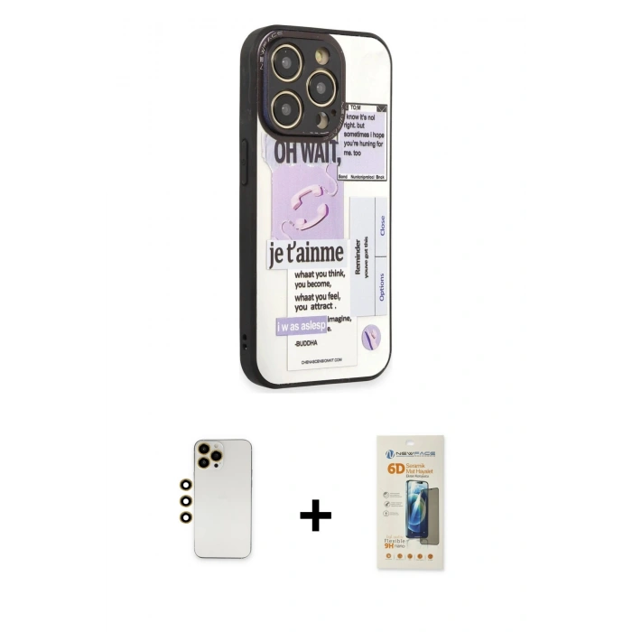 MARSİLYAN™- iPhone 12 Pro Max Kılıf Odak Klasik Serisi - Siyah 6D Mat Seramik Hayalet Nano Ekran Koruyucu + Shine Kamera Lens - GD