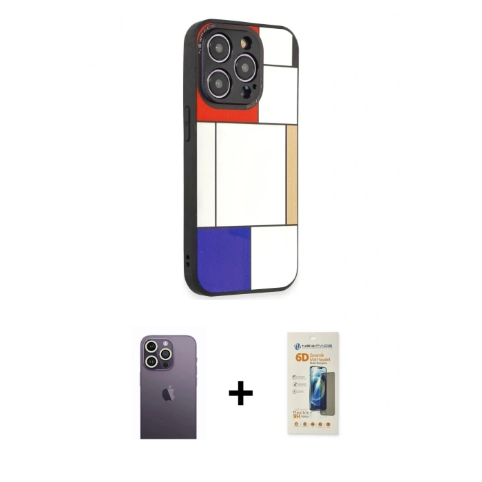 MARSİLYAN™- iPhone 12 Pro Max Kılıf Odak Klasik Serisi - Siyah 6D Mat Seramik Hayalet Nano Ekran Koruyucu + Neon Fosforlu Kamera Lens - BZ