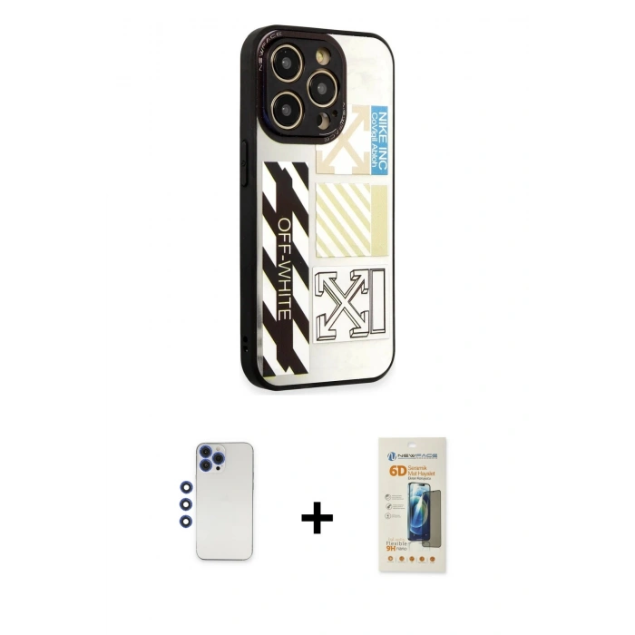 MARSİLYAN™- iPhone 12 Pro Max Kılıf Odak Klasik Serisi - Siyah 6D Mat Seramik Hayalet Nano Ekran Koruyucu + Shine Kamera Lens - LT