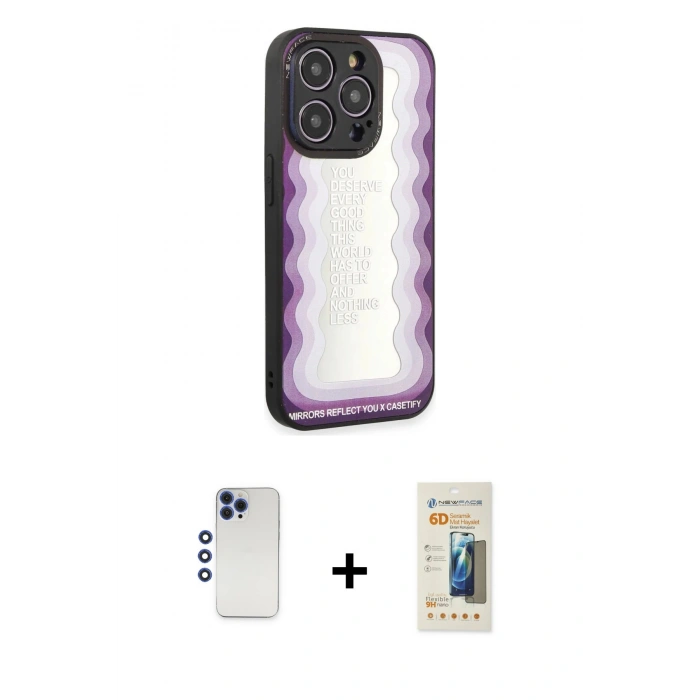 MARSİLYAN™- iPhone 12 Pro Max Kılıf Odak Klasik Serisi - Siyah 6D Mat Seramik Hayalet Nano Ekran Koruyucu + Shine Kamera Lens - LT