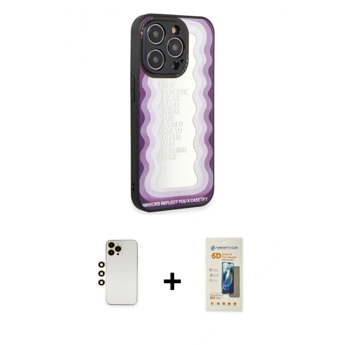 MARSİLYAN™- iPhone 12 Pro Max Kılıf Odak Klasik Serisi - Siyah 6D Mat Seramik Hayalet Nano Ekran Koruyucu + Shine Kamera Lens - GD