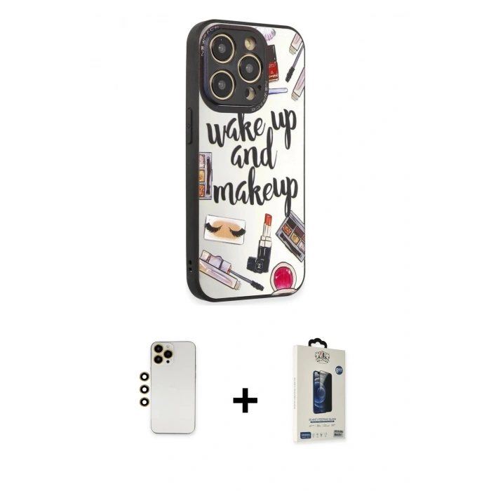 MARSİLYAN™- iPhone 12 Pro Max Kılıf Odak Klasik Serisi - Siyah Bilvis Hayalet Cam Ekran Koruyucu + Shine Kamera Lens - GD