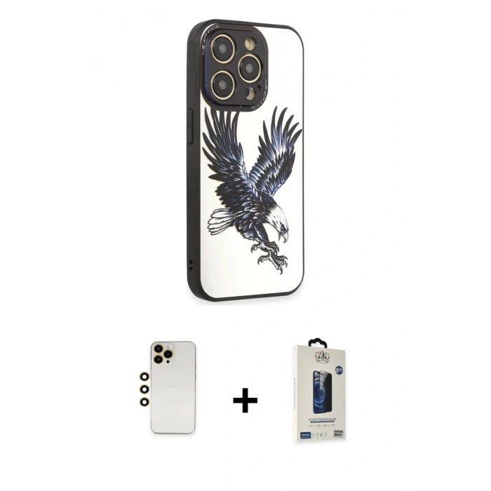 MARSİLYAN™- iPhone 12 Pro Max Kılıf Odak Klasik Serisi - Siyah Bilvis Hayalet Cam Ekran Koruyucu + Shine Kamera Lens - GD