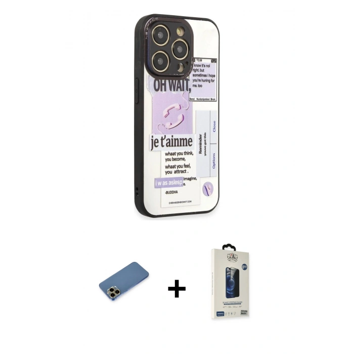 MARSİLYAN™- iPhone 12 Pro Max Kılıf Odak Klasik Serisi - Siyah Bilvis Hayalet Cam Ekran Koruyucu + Shine Kamera Lens Koruma Cam - GD