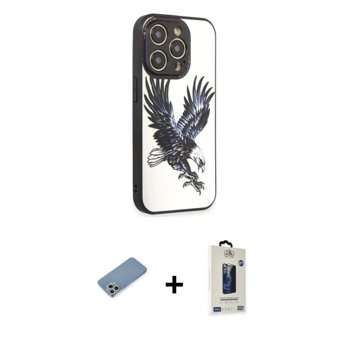 MARSİLYAN™- iPhone 12 Pro Max Kılıf Odak Klasik Serisi - Siyah Bilvis Hayalet Cam Ekran Koruyucu + Shine Kamera Lens Koruma Cam - GS