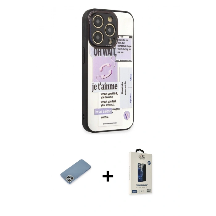 MARSİLYAN™- iPhone 12 Pro Max Kılıf Odak Klasik Serisi - Siyah Bilvis Hayalet Cam Ekran Koruyucu + Shine Kamera Lens Koruma Cam - GS