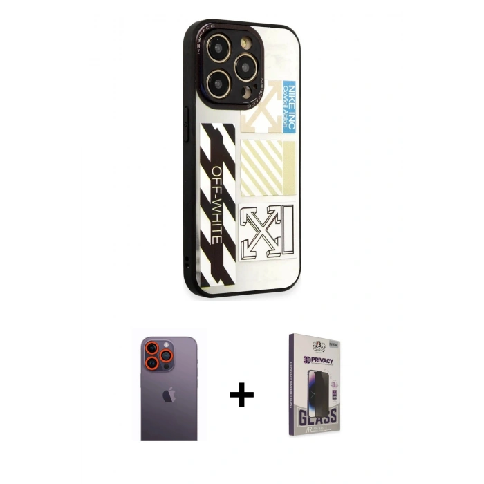 MARSİLYAN™- iPhone 12 Pro Max Kılıf Odak Klasik Serisi - Siyah Bilvis Hayalet Cam Ekran Koruyucu + Neon Fosforlu Kamera Lens - TU