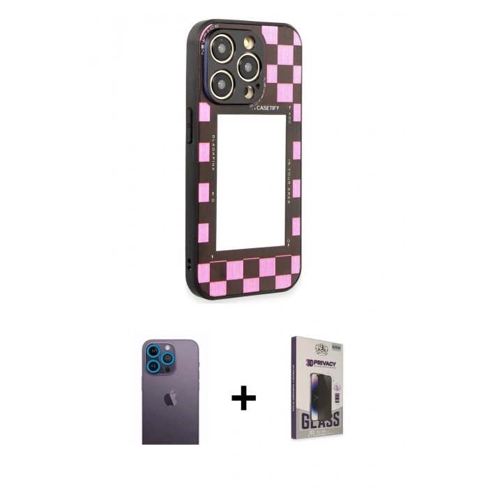 MARSİLYAN™- iPhone 12 Pro Max Kılıf Odak Klasik Serisi - Siyah Bilvis Hayalet Cam Ekran Koruyucu + Neon Fosforlu Kamera Lens - MI