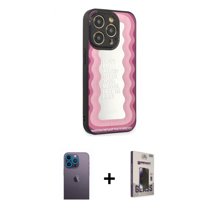 MARSİLYAN™- iPhone 12 Pro Max Kılıf Odak Klasik Serisi - Siyah Bilvis Hayalet Cam Ekran Koruyucu + Neon Fosforlu Kamera Lens - MI