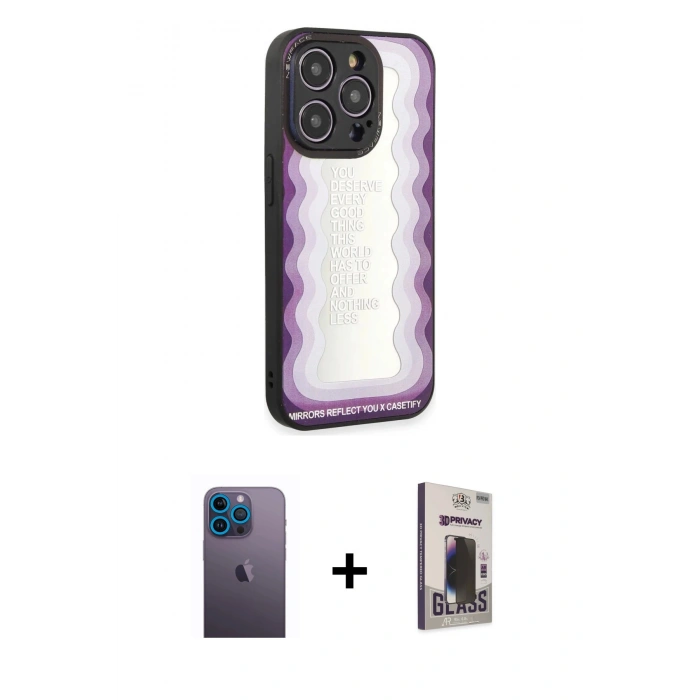 MARSİLYAN™- iPhone 12 Pro Max Kılıf Odak Klasik Serisi - Siyah Bilvis Hayalet Cam Ekran Koruyucu + Neon Fosforlu Kamera Lens - MI