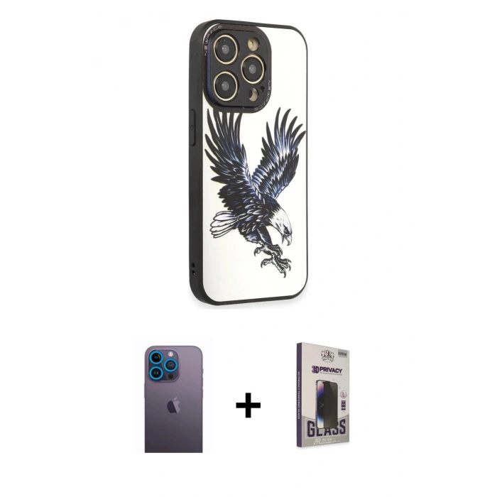 MARSİLYAN™- iPhone 12 Pro Max Kılıf Odak Klasik Serisi - Siyah Bilvis Hayalet Cam Ekran Koruyucu + Neon Fosforlu Kamera Lens - MI