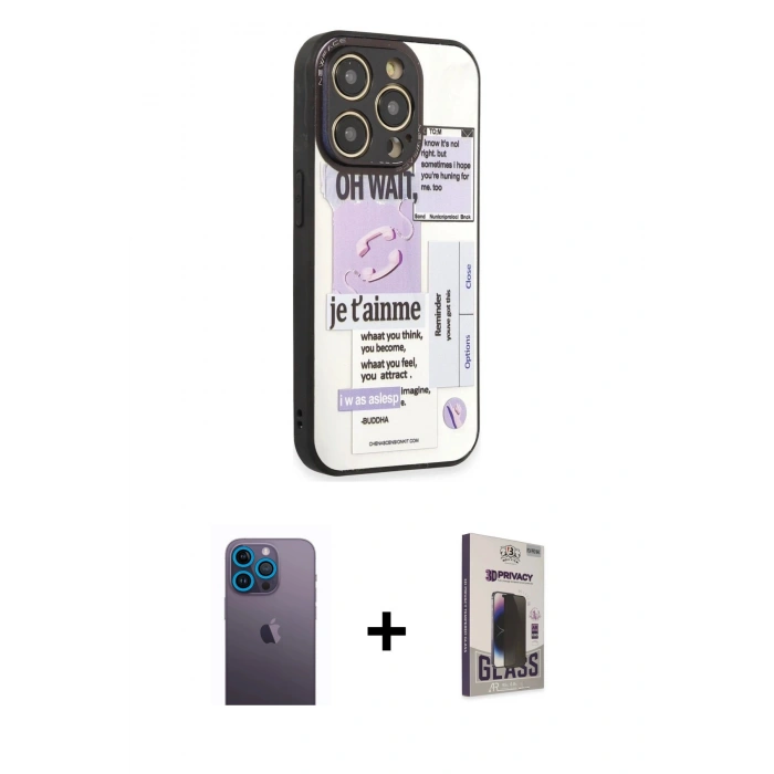 MARSİLYAN™- iPhone 12 Pro Max Kılıf Odak Klasik Serisi - Siyah Bilvis Hayalet Cam Ekran Koruyucu + Neon Fosforlu Kamera Lens - MI