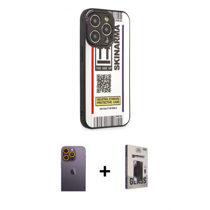 MARSİLYAN™- iPhone 12 Pro Max Kılıf Odak Klasik Serisi - Siyah Bilvis Hayalet Cam Ekran Koruyucu + Neon Fosforlu Kamera Lens - SI