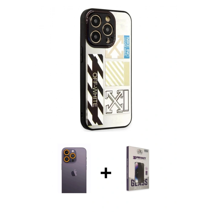 MARSİLYAN™- iPhone 12 Pro Max Kılıf Odak Klasik Serisi - Siyah Bilvis Hayalet Cam Ekran Koruyucu + Neon Fosforlu Kamera Lens - SI