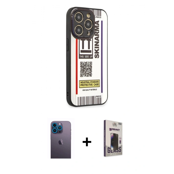 MARSİLYAN™- iPhone 12 Pro Max Kılıf Odak Klasik Serisi - Siyah Bilvis Hayalet Cam Ekran Koruyucu + Neon Fosforlu Kamera Lens - MI