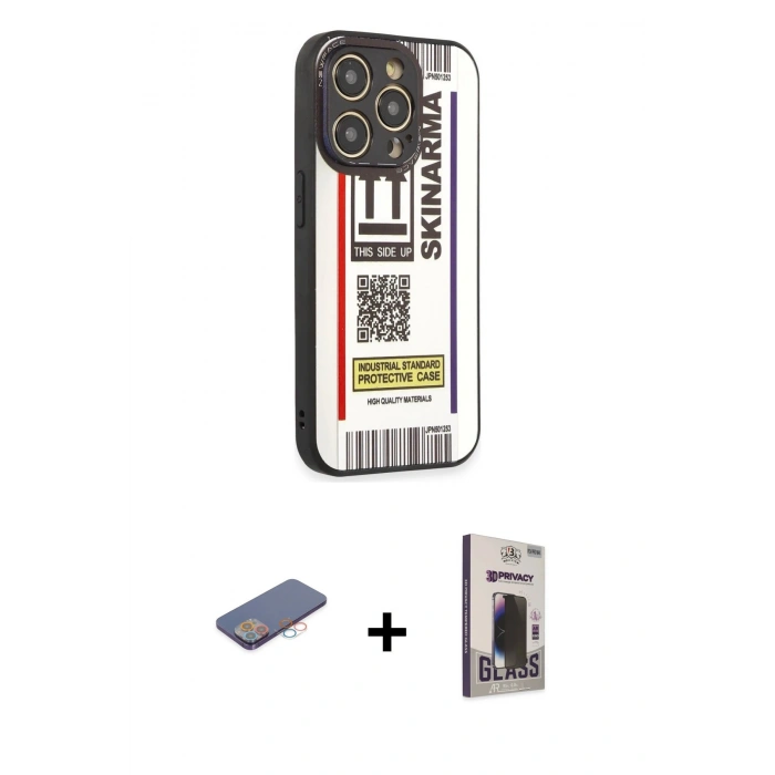 MARSİLYAN™- iPhone 12 Pro Max Kılıf Odak Klasik Serisi - Siyah Bilvis Hayalet Cam Ekran Koruyucu + Renkli Kamera Lens Koruma Cam - PE