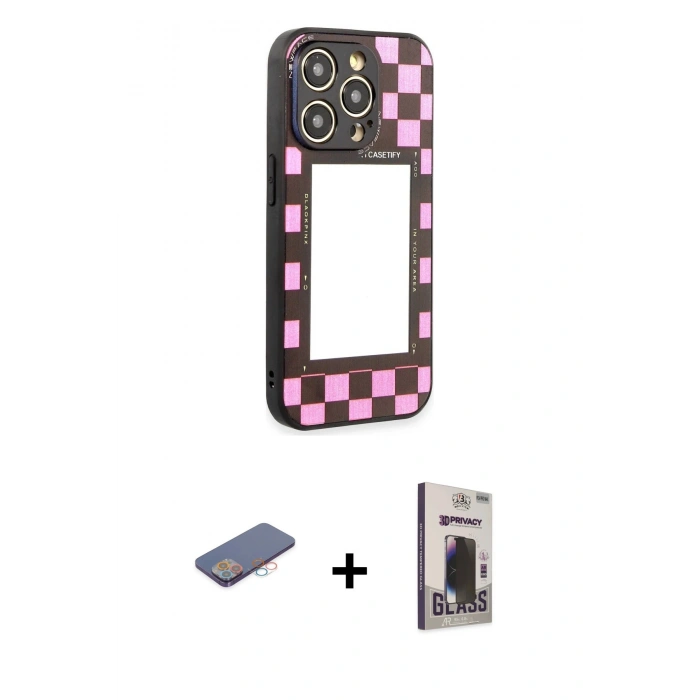 MARSİLYAN™- iPhone 12 Pro Max Kılıf Odak Klasik Serisi - Siyah Bilvis Hayalet Cam Ekran Koruyucu + Renkli Kamera Lens Koruma Cam - PE