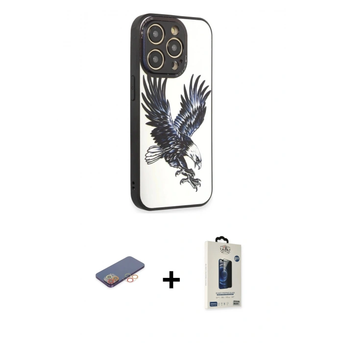 MARSİLYAN™- iPhone 12 Pro Max Kılıf Odak Klasik Serisi - Siyah Bilvis Hayalet Cam Ekran Koruyucu + Renkli Kamera Lens Koruma Cam - TU