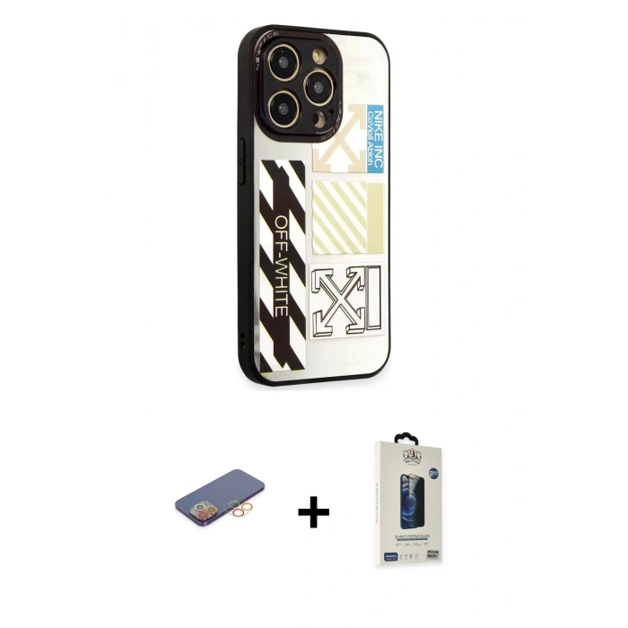 MARSİLYAN™- iPhone 12 Pro Max Kılıf Odak Klasik Serisi - Siyah Bilvis Hayalet Cam Ekran Koruyucu + Renkli Kamera Lens Koruma Cam - TU