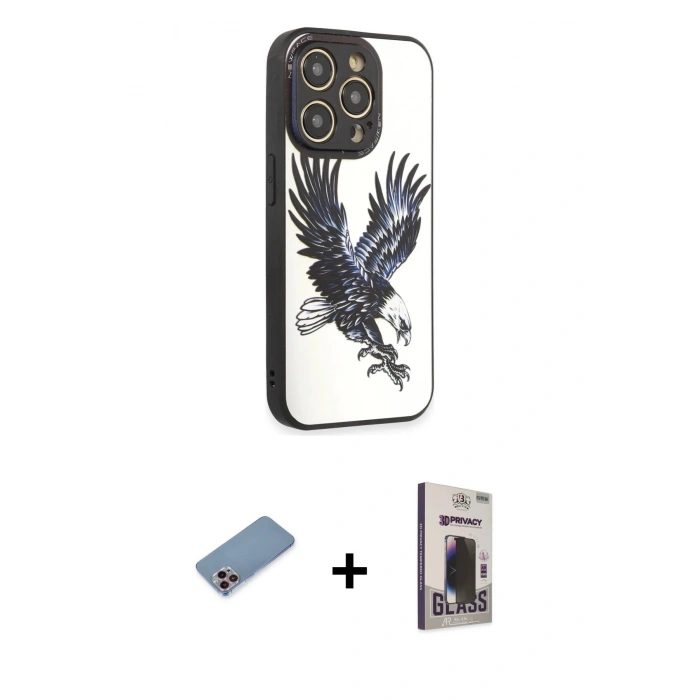 MARSİLYAN™- iPhone 12 Pro Max Kılıf Odak Klasik Serisi - Siyah Bilvis Hayalet Cam Ekran Koruyucu + Shine Kamera Lens Koruma Cam - PE