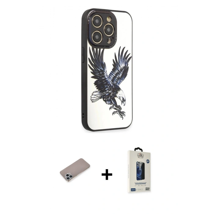 MARSİLYAN™- iPhone 12 Pro Max Kılıf Odak Klasik Serisi - Siyah Bilvis Hayalet Cam Ekran Koruyucu + Shine Kamera Lens Koruma Cam - SABE