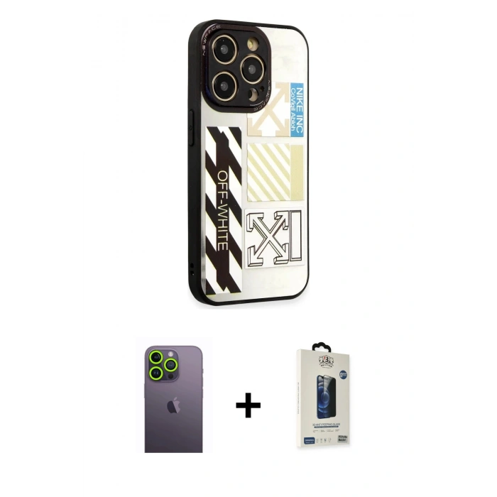 MARSİLYAN™- iPhone 12 Pro Max Kılıf Odak Klasik Serisi - Siyah Bilvis Hayalet Cam Ekran Koruyucu + Neon Fosforlu Kamera Lens - YL