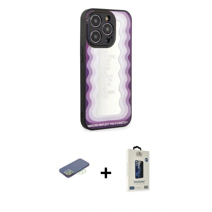 MARSİLYAN™- iPhone 12 Pro Max Kılıf Odak Klasik Serisi - Siyah Bilvis Hayalet Cam Ekran Koruyucu + Renkli Kamera Lens Koruma Cam - YL