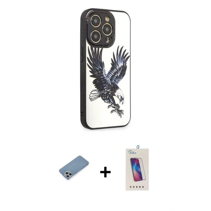 MARSİLYAN™- iPhone 12 Pro Max Kılıf Odak Klasik Serisi - Siyah Joko 5D Cam + Shine Kamera Lens Koruma Cam - GS