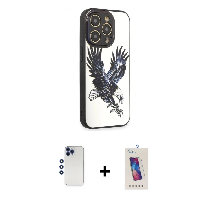 MARSİLYAN™- iPhone 12 Pro Max Kılıf Odak Klasik Serisi - Siyah Joko 5D Cam + Shine Kamera Lens - LT