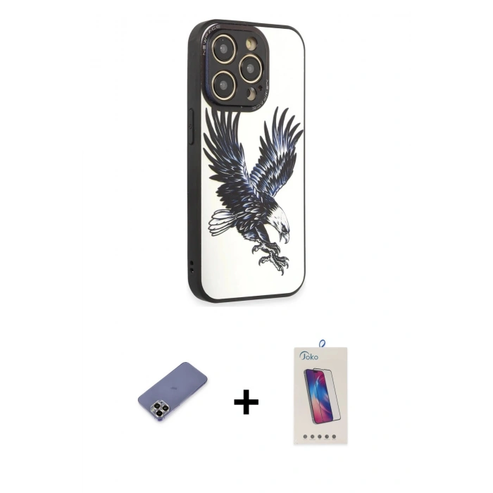 MARSİLYAN™- iPhone 12 Pro Max Kılıf Odak Klasik Serisi - Siyah Joko 5D Cam + Metal Kamera Lens Koruma Cam - GD