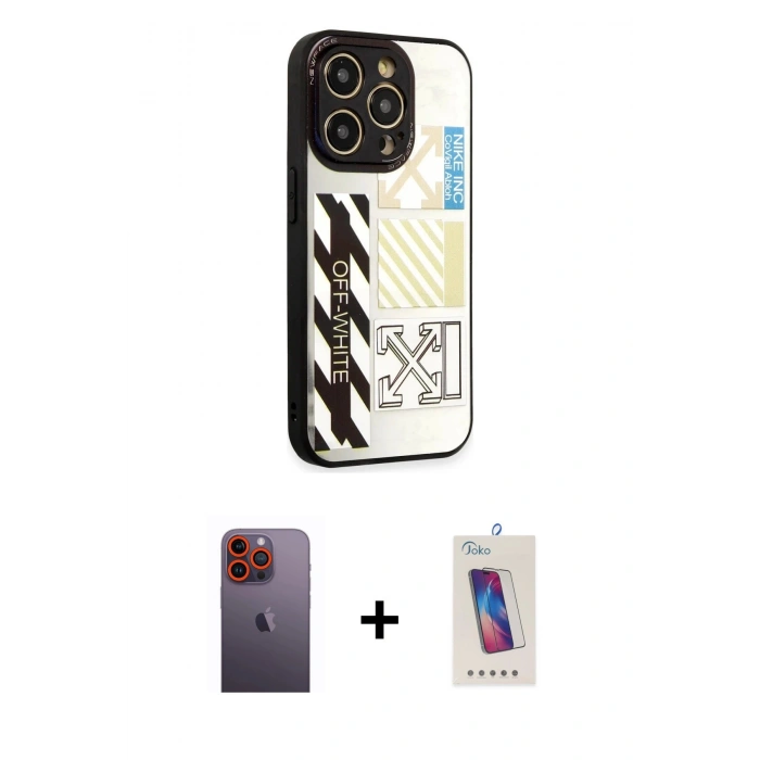 MARSİLYAN™- iPhone 12 Pro Max Kılıf Odak Klasik Serisi - Siyah Joko 5D Cam + Neon Fosforlu Kamera Lens - TU