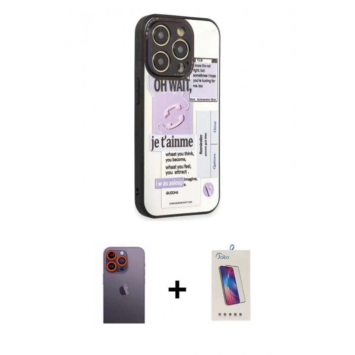 MARSİLYAN™- iPhone 12 Pro Max Kılıf Odak Klasik Serisi - Siyah Joko 5D Cam + Neon Fosforlu Kamera Lens - TU