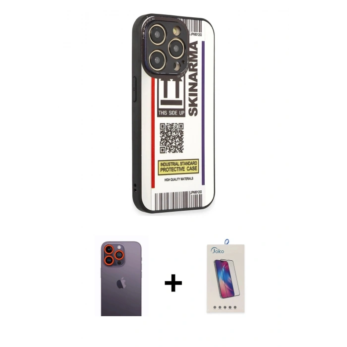 MARSİLYAN™- iPhone 12 Pro Max Kılıf Odak Klasik Serisi - Siyah Joko 5D Cam + Neon Fosforlu Kamera Lens - TU