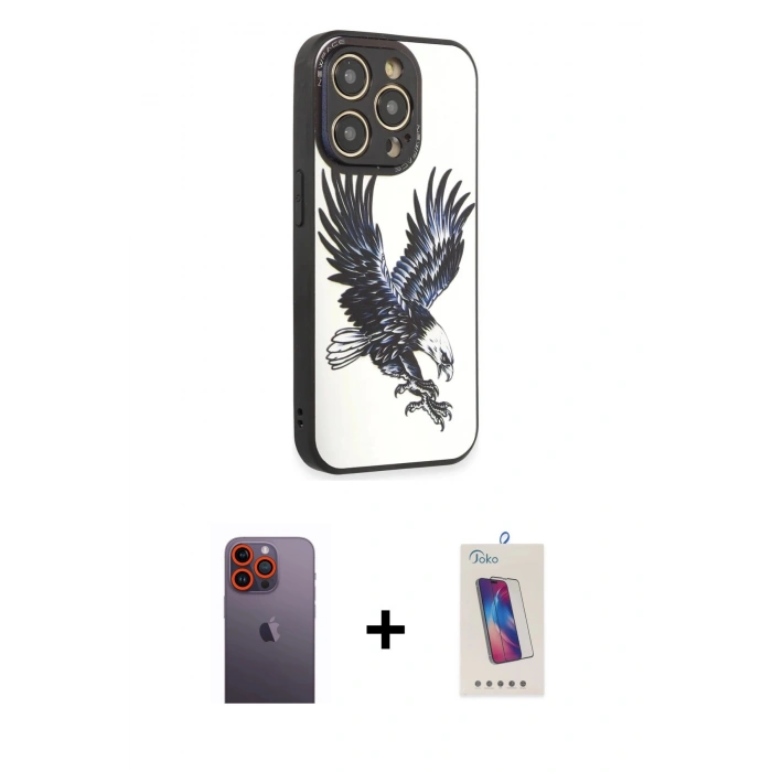 MARSİLYAN™- iPhone 12 Pro Max Kılıf Odak Klasik Serisi - Siyah Joko 5D Cam + Neon Fosforlu Kamera Lens - TU