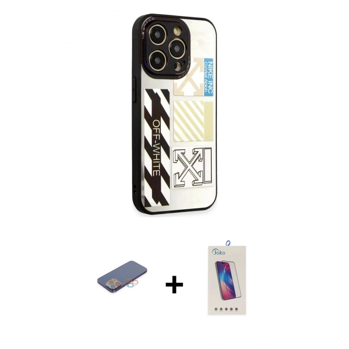 MARSİLYAN™- iPhone 12 Pro Max Kılıf Odak Klasik Serisi - Siyah Joko 5D Cam + Renkli Kamera Lens Koruma Cam - PE