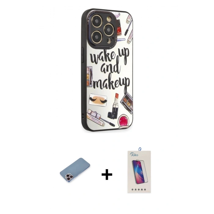 MARSİLYAN™- iPhone 12 Pro Max Kılıf Odak Klasik Serisi - Siyah Joko 5D Cam + Shine Kamera Lens Koruma Cam - PE