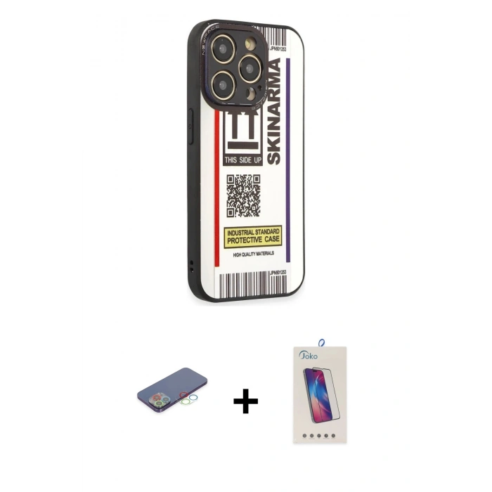 MARSİLYAN™- iPhone 12 Pro Max Kılıf Odak Klasik Serisi - Siyah Joko 5D Cam + Renkli Kamera Lens Koruma Cam - MI