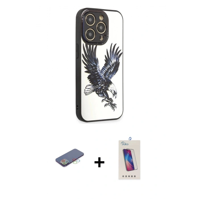 MARSİLYAN™- iPhone 12 Pro Max Kılıf Odak Klasik Serisi - Siyah Joko 5D Cam + Renkli Kamera Lens Koruma Cam - MI