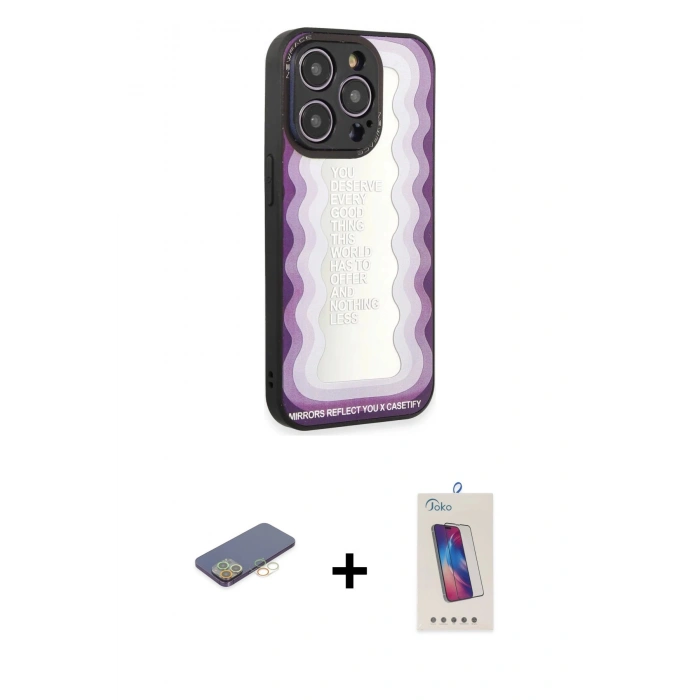 MARSİLYAN™- iPhone 12 Pro Max Kılıf Odak Klasik Serisi - Siyah Joko 5D Cam + Renkli Kamera Lens Koruma Cam - SI