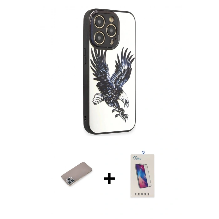 MARSİLYAN™- iPhone 12 Pro Max Kılıf Odak Klasik Serisi - Siyah Joko 5D Cam + Shine Kamera Lens Koruma Cam - SABE