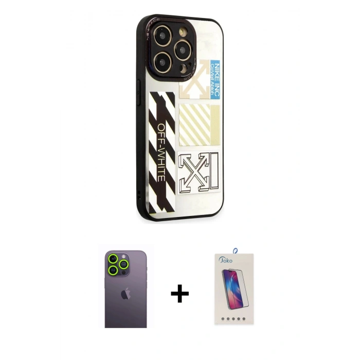 MARSİLYAN™- iPhone 12 Pro Max Kılıf Odak Klasik Serisi - Siyah Joko 5D Cam + Neon Fosforlu Kamera Lens - YL