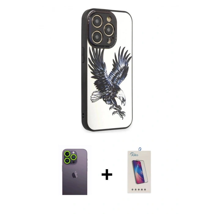 MARSİLYAN™- iPhone 12 Pro Max Kılıf Odak Klasik Serisi - Siyah Joko 5D Cam + Neon Fosforlu Kamera Lens - YL