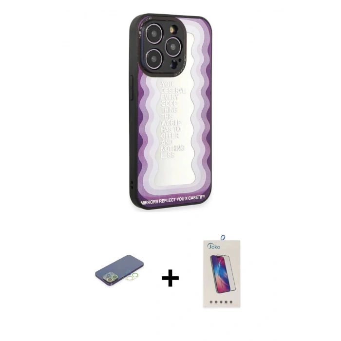 MARSİLYAN™- iPhone 12 Pro Max Kılıf Odak Klasik Serisi - Siyah Joko 5D Cam + Renkli Kamera Lens Koruma Cam - YL