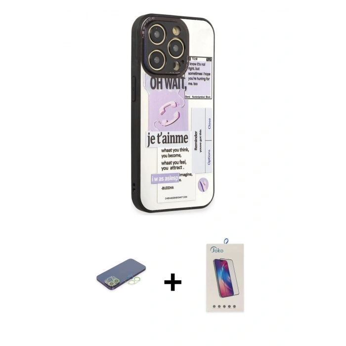MARSİLYAN™- iPhone 12 Pro Max Kılıf Odak Klasik Serisi - Siyah Joko 5D Cam + Renkli Kamera Lens Koruma Cam - YL