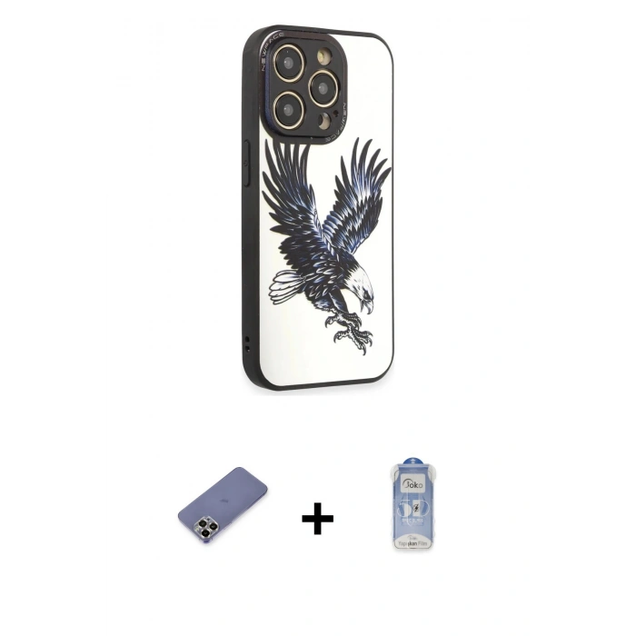 MARSİLYAN™- iPhone 12 Pro Max Kılıf Odak Klasik Serisi - Siyah Joko Magic 5D Cam + Gold Metal Kamera Lens Koruma Cam