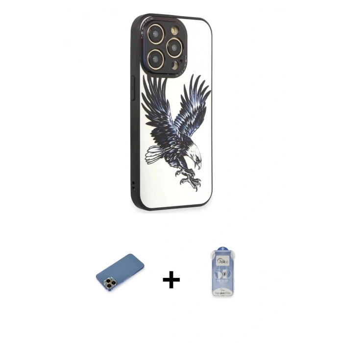 MARSİLYAN™- iPhone 12 Pro Max Kılıf Odak Klasik Serisi - Siyah Joko Magic 5D Cam + Gold Shine Kamera Lens Koruma Cam