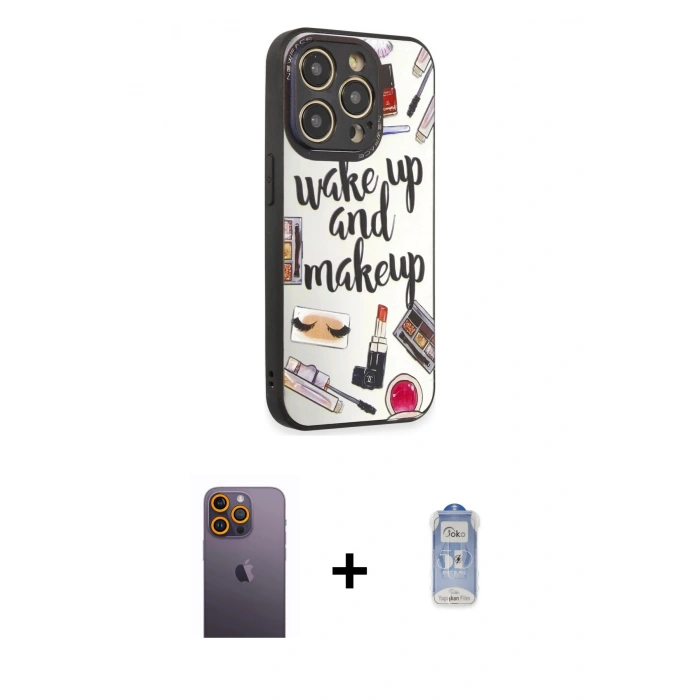 MARSİLYAN™- iPhone 12 Pro Max Kılıf Odak Klasik Serisi - Siyah Joko Magic 5D Cam + Neon Fosforlu Kamera Lens - SI